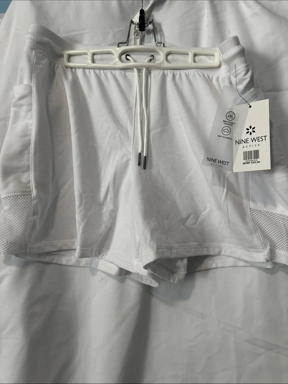 Nine West White Athletic Drawstring Mesh-Trim Shorts